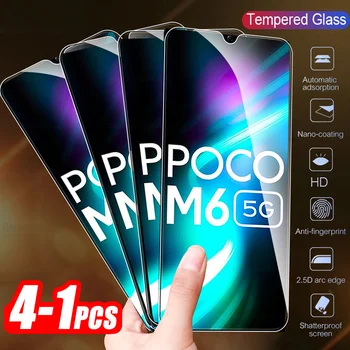 1-4Pcs מלא כיסוי זכוכית מחוסמת עבור Xiaomi פוקו M6 5G מגן מסך Pocco Poxo קטן מ 6 6M PocoM6 שריון מגן סרטים