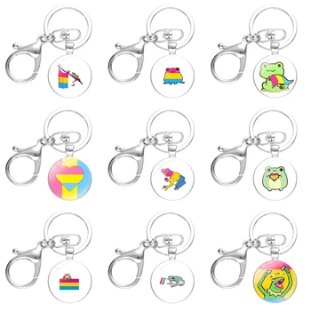 מחזיקי מפתחות עבודת יד זכוכית קבושון סגסוגות מפתח טבעות גאווה צפרדעים Pansexual דגל קריקטורה יצירתי עיצוב אופנה