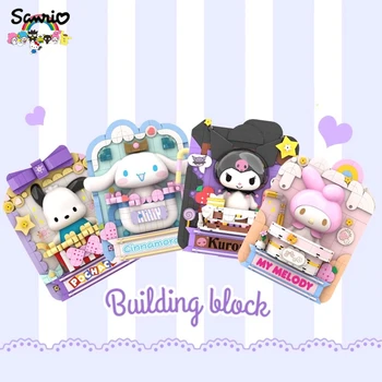 MINISO Sanrio אבני הבניין Kuromi מלודי פאצ ' ה כלב Cinnamoroll מודל אנימציה היקפי לילדים צעצועים מתנות יום הולדת