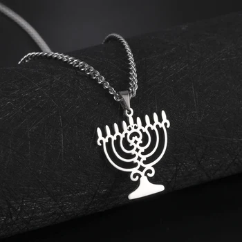 חנוכה שרשרת משולש מנורת תליון שרשרת חנוכה מגן דוד יהודי דתי נירוסטה SteelJewelry עבור נשים גברים