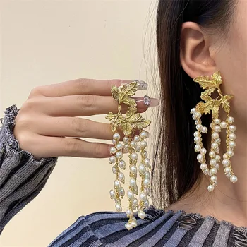 נשים וינטאג ' חיקה עגיל פנינה קריסטל Waterdrop תליון עגילים זרקונים עלים תכשיטים תכשיטים אופנתיים