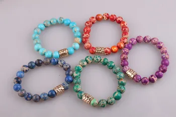 Fshion צבעוניים טבעיים אבן קיסר צמידים לנשים מתנה תכשיטים למתוח צמיד