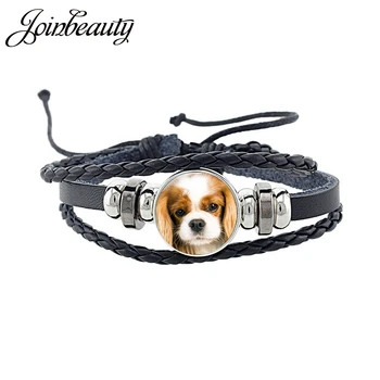 אופנה חדשה יפה חיות מחמד כלבים זכוכית קבושון צמיד הכלב בעבודת יד רב שכבתי עור צמיד תכשיטי DG13