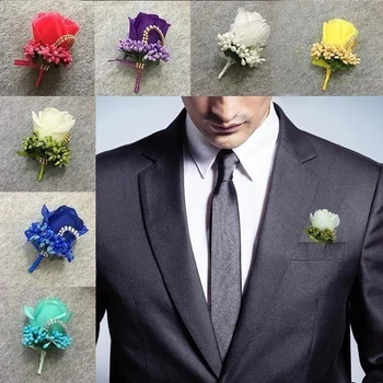 החתן Mens פרחים סימולציה משי רוז סיכת סיכה חליפת חתונה פרח אביזרים