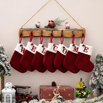 חג שמח גרביים אדומים פתית שלג אותיות האלף-בית גרב חג המולד עץ חג המולד תליון קישוטים הביתה חג מולד מתנות