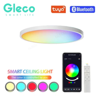 Tuya חכם אור תקרת Led Bluetooth סביב מנורת תקרה RGB+WW+CW ניתן לעמעום סלון, חדר אמבטיה בית חכם אור