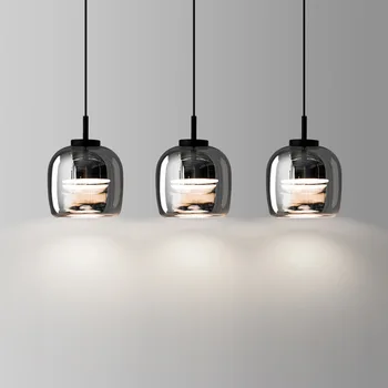 Mifuny נברשת שחור 3 ראש זכוכית ארוך תליון אור מודרניים ופשוטים הביתה High-end שורה ארוכה זכוכית מסעדה חדר מנורת LED
